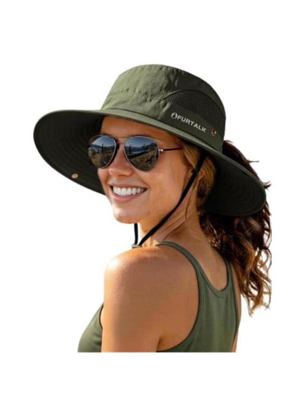 Womens Sun Hat with Ponytail Hole Beach Hiking Summer Wide Brim UPF 50+